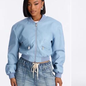 Fashion Nova Light Blue Bomber Jacket